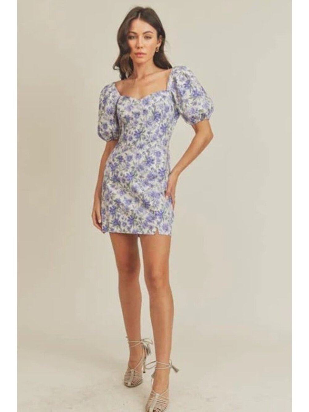 LUSH Puff Sleeve Sweetheart Mini Dress in Purple Floral